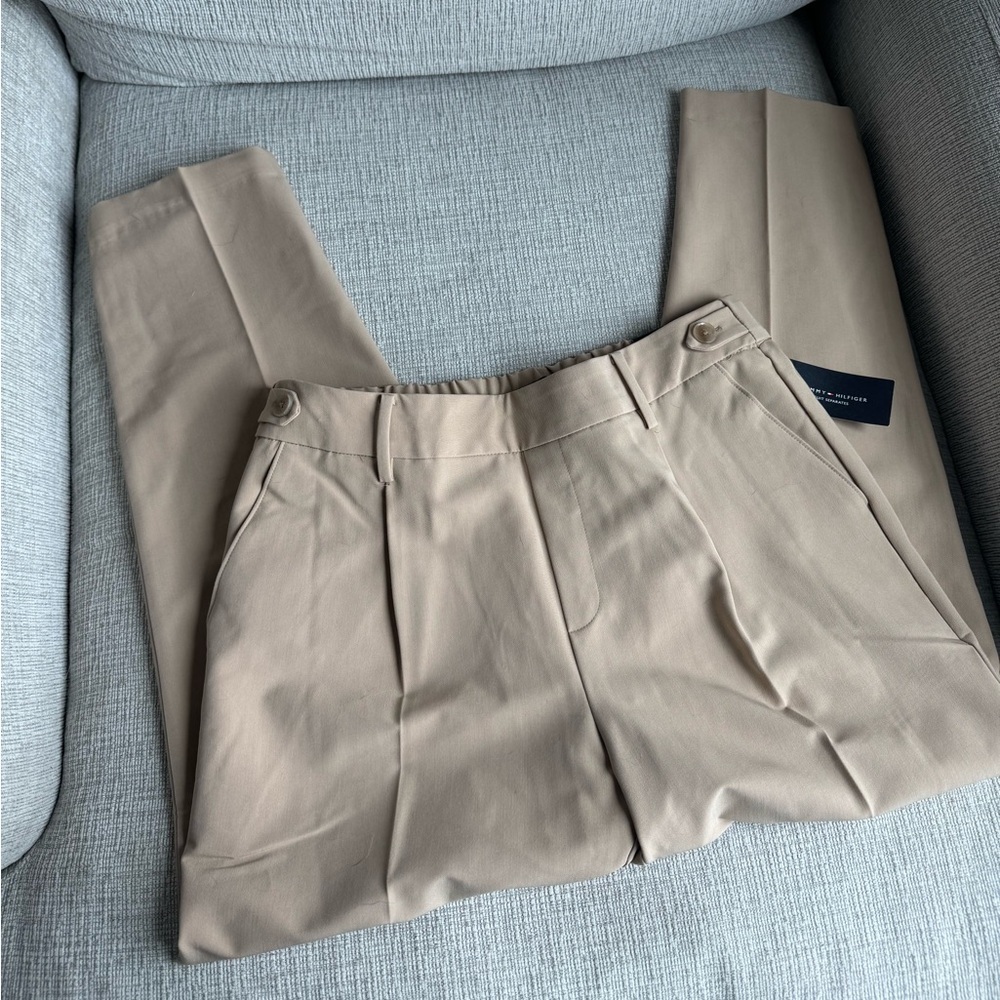 Tommy Hilfiger Beige High-Waist Pleated Trousers